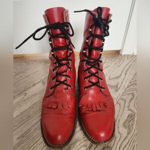 Vintage Justin Lace-Up Red Roper Boots Size 6.5C